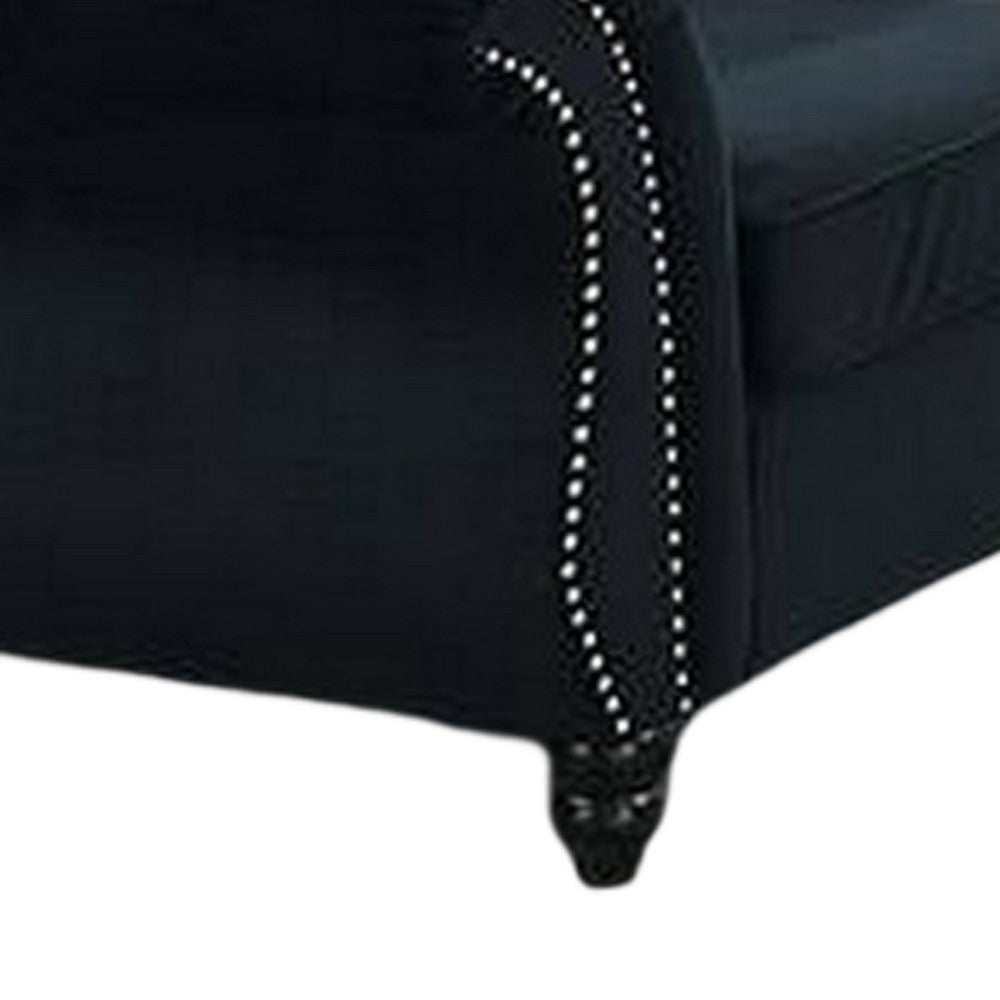 Rima 51 Inch Classic Accent Chair, Velvet Upholstery, Rolled Arms, Black - BM298991