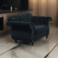 Rima 51 Inch Classic Accent Chair, Velvet Upholstery, Rolled Arms, Black - BM298991