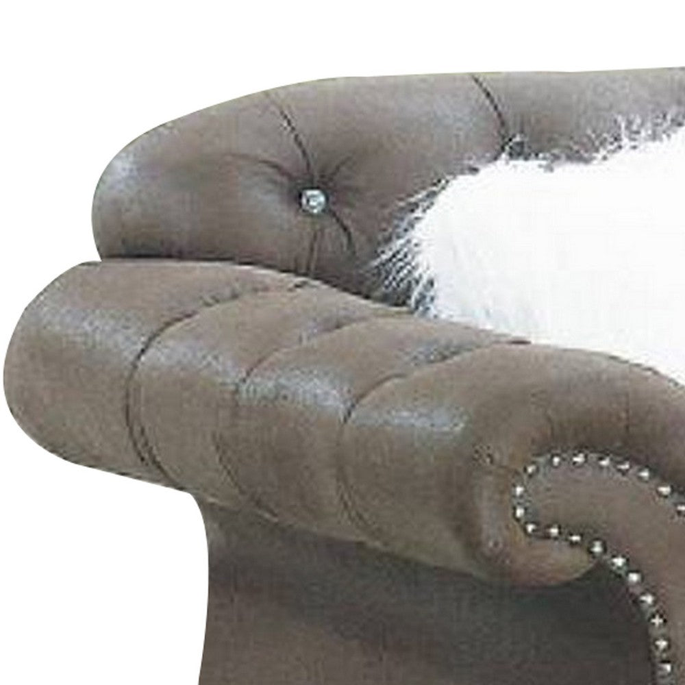 Rima 77 Inch Modern Loveseat, Faux Leather Cushions, Rolled Arms, Brown - BM298994