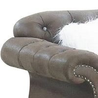 Rima 77 Inch Modern Loveseat, Faux Leather Cushions, Rolled Arms, Brown - BM298994