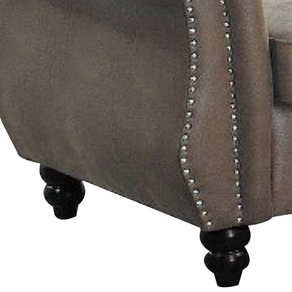 Rima 77 Inch Modern Loveseat, Faux Leather Cushions, Rolled Arms, Brown - BM298994