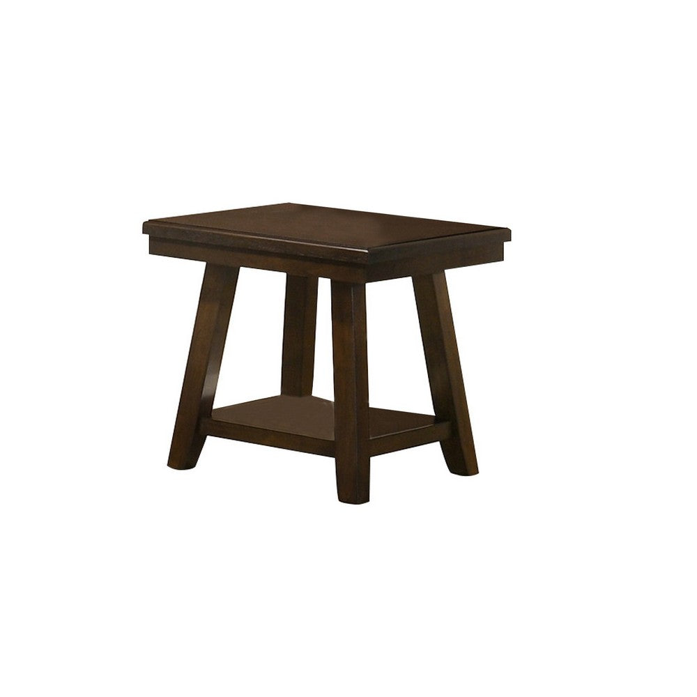 24 Inch Classic Square End Table, Flared Legs, Single Shelf, Brown Wood  - BM299001