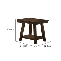 24 Inch Classic Square End Table, Flared Legs, Single Shelf, Brown Wood  - BM299001
