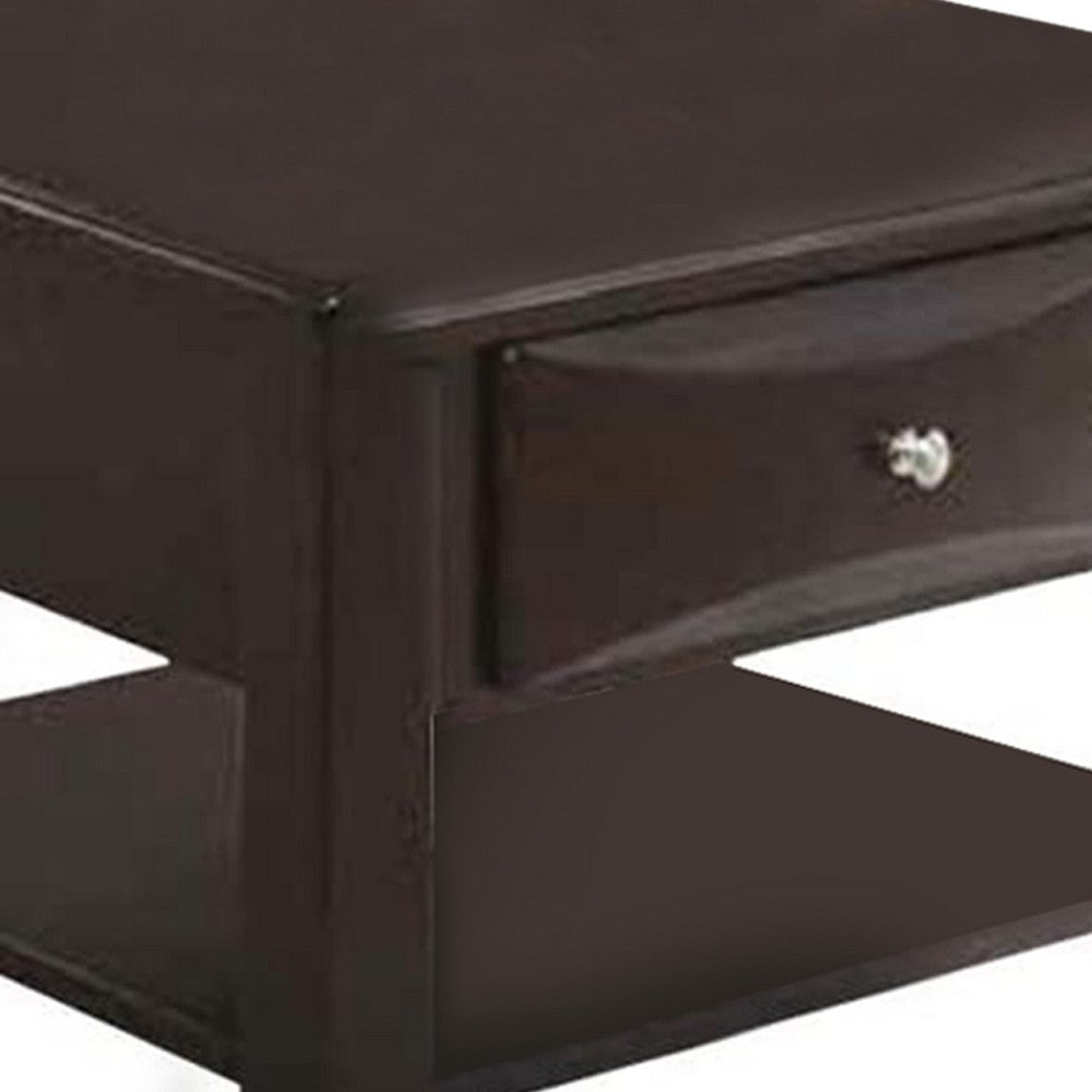 24 Inch Classic Square End Table, Single Drawer, Bottom Shelf, Brown Wood - BM299002
