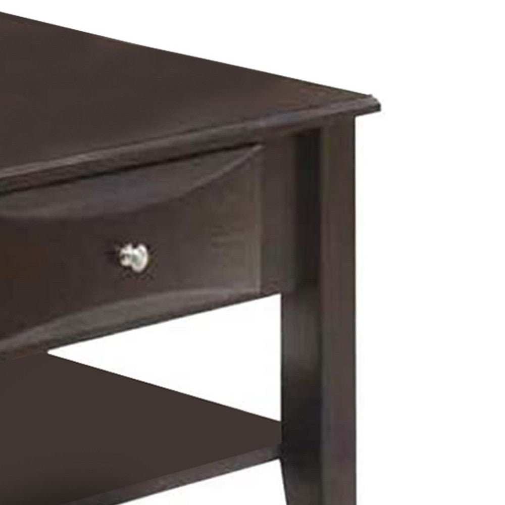 24 Inch Classic Square End Table, Single Drawer, Bottom Shelf, Brown Wood - BM299002