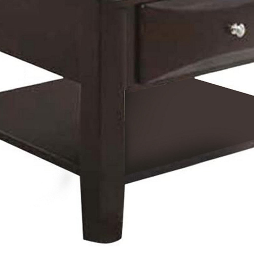 24 Inch Classic Square End Table, Single Drawer, Bottom Shelf, Brown Wood - BM299002