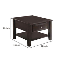 24 Inch Classic Square End Table, Single Drawer, Bottom Shelf, Brown Wood - BM299002