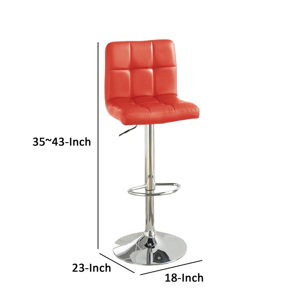 25-29 Inch Swivel Barstool, Set of 2, Cushioned Seat, Red Faux Leather - BM299003