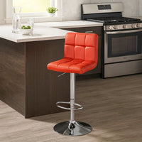 25-29 Inch Swivel Barstool, Set of 2, Cushioned Seat, Red Faux Leather - BM299003