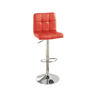 25-29 Inch Swivel Barstool, Set of 2, Cushioned Seat, Red Faux Leather - BM299003