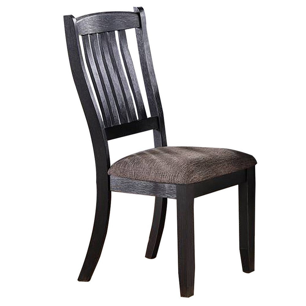 23 Inch Wood Dining Chair, Set of 2, Slatted Back, Cushioned Seat, Gray - BM299004
