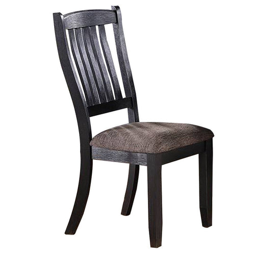 23 Inch Wood Dining Chair, Set of 2, Slatted Back, Cushioned Seat, Gray - BM299004