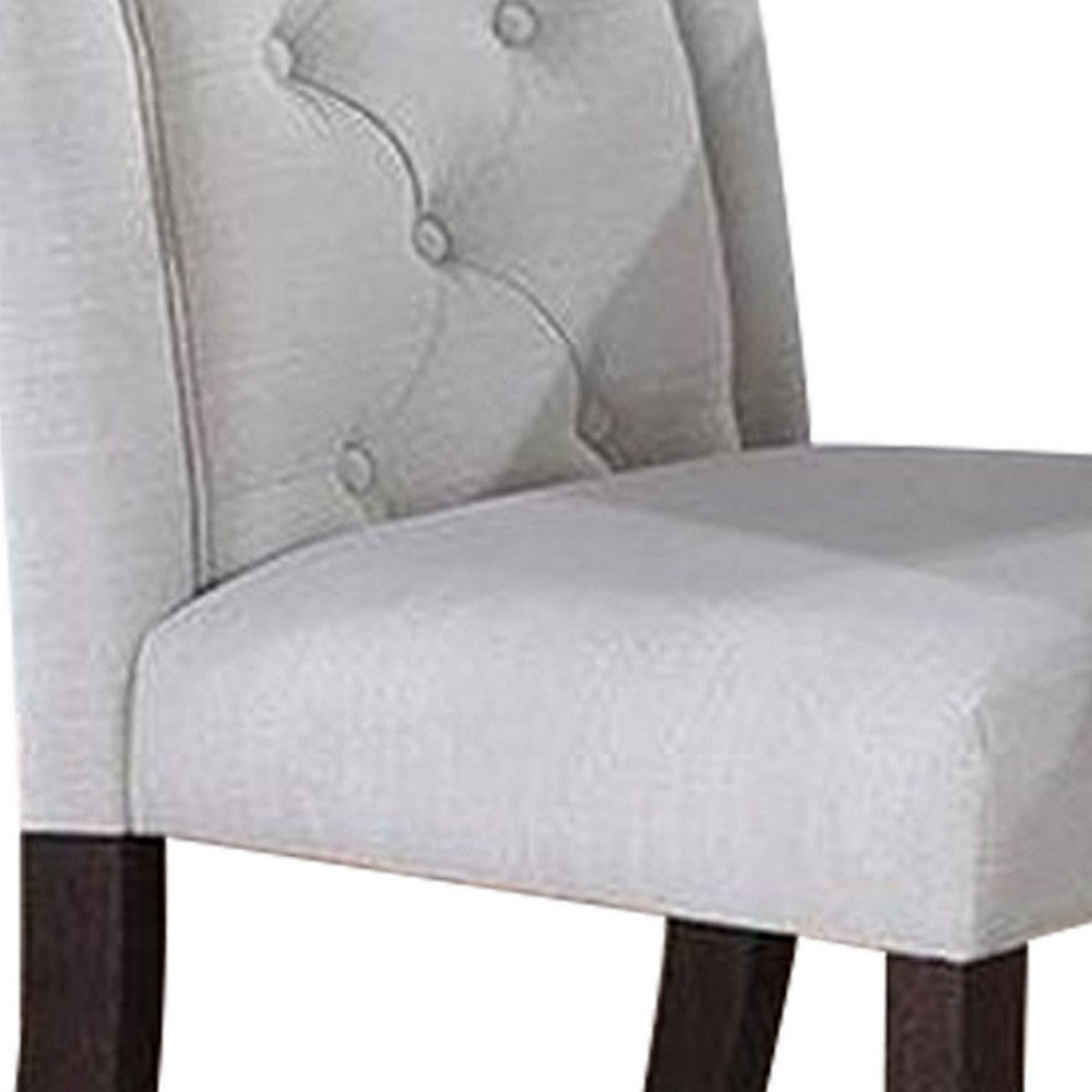 26 Inch Wood Dining Chair with Button Tufted Padded Back, Set of 2, White - BM299010