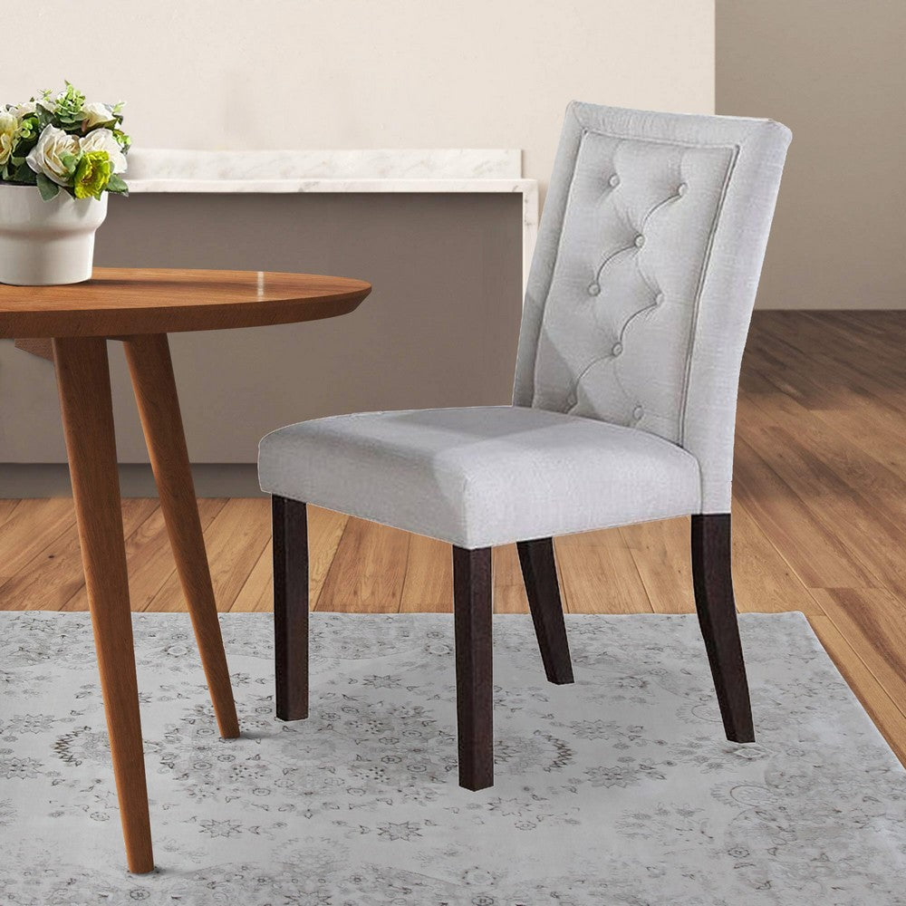 26 Inch Wood Dining Chair with Button Tufted Padded Back, Set of 2, White - BM299010