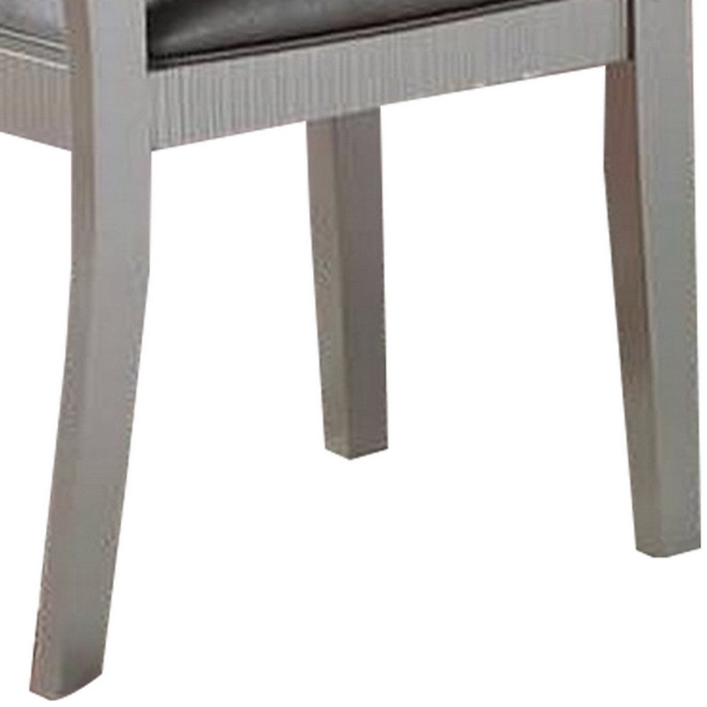 Joy 23 Inch Wood Dining Chair, Set of 2, Channel Tufted Back, Metallic Gray - BM299012