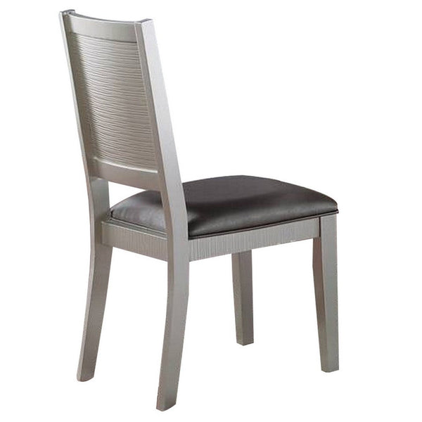 Joy 23 Inch Wood Dining Chair, Set of 2, Channel Tufted Back, Metallic Gray - BM299012