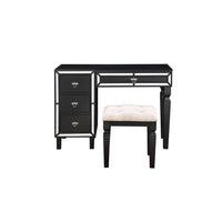 Sosi 47 Inch Vanity Desk Set, Padded Stool, 3 Mirror Inlaid Drawers, Black - BM299028