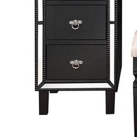 Sosi 47 Inch Vanity Desk Set, Padded Stool, 3 Mirror Inlaid Drawers, Black - BM299028