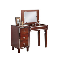 Sosi 47 Inch Vanity Desk Set with Stool, 3 Mirror Inlaid Drawers, Brown - BM299029