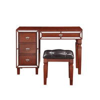 Sosi 47 Inch Vanity Desk Set with Stool, 3 Mirror Inlaid Drawers, Brown - BM299029