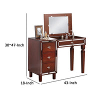 Sosi 47 Inch Vanity Desk Set with Stool, 3 Mirror Inlaid Drawers, Brown - BM299029