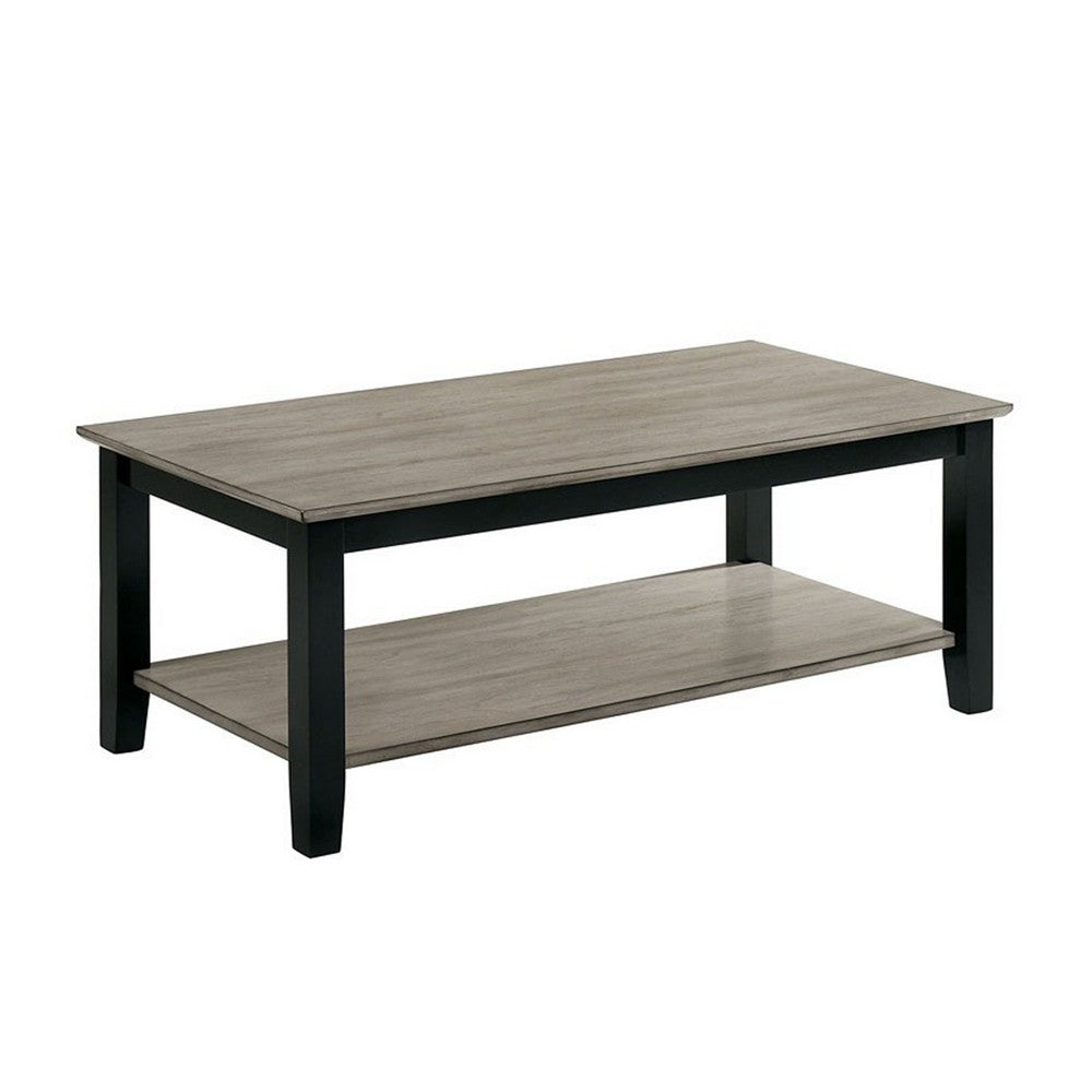 47 Inch Modern Rectangular Coffee Table, Single Shelf, Wood Grain, Gray - BM299034