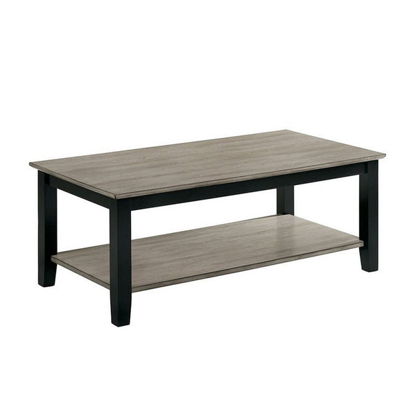 47 Inch Modern Rectangular Coffee Table, Single Shelf, Wood Grain, Gray - BM299034