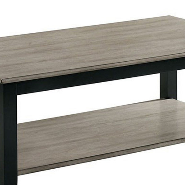 47 Inch Modern Rectangular Coffee Table, Single Shelf, Wood Grain, Gray - BM299034
