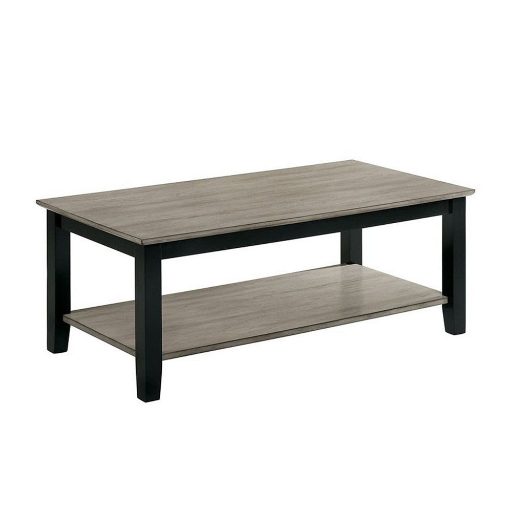 47 Inch Modern Rectangular Coffee Table, Single Shelf, Wood Grain, Gray - BM299034