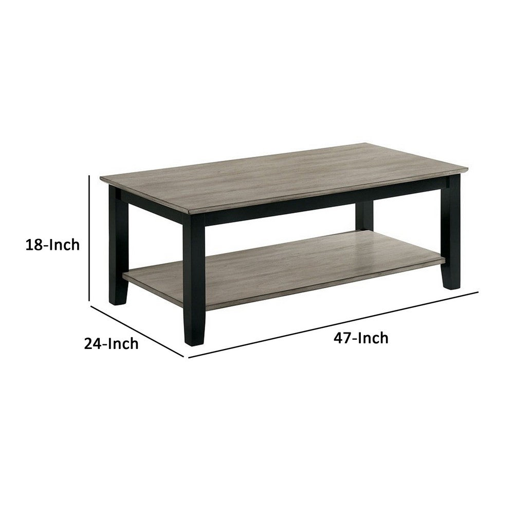 47 Inch Modern Rectangular Coffee Table, Single Shelf, Wood Grain, Gray - BM299034