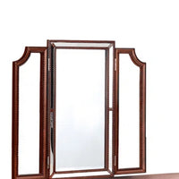 Thuy 60 Inch Vanity Desk Set, Upholstered Stool, Trifold Mirror, Brown - BM299056