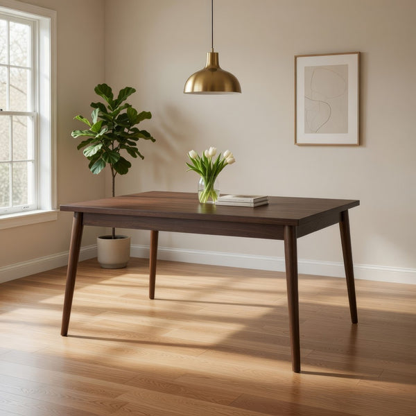 Lee 59 Inch Rectangular Dining Table, Tapered Legs, Modern Brown Grain Wood - BM299060