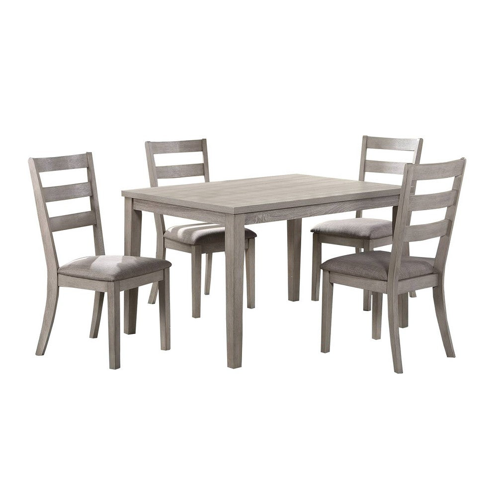 5 Piece Dining Set, Rectangular Table, 4 Chairs, Padded Seating, Light Gray - BM299073