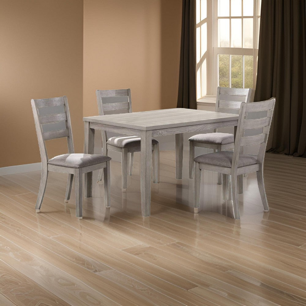 5 Piece Dining Set, Rectangular Table, 4 Chairs, Padded Seating, Light Gray - BM299073