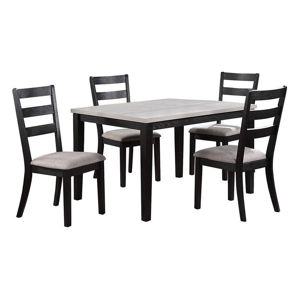 5 Piece Dining Set, Rectangular Table, 4 Chairs, Padded, Espresso Brown - BM299074