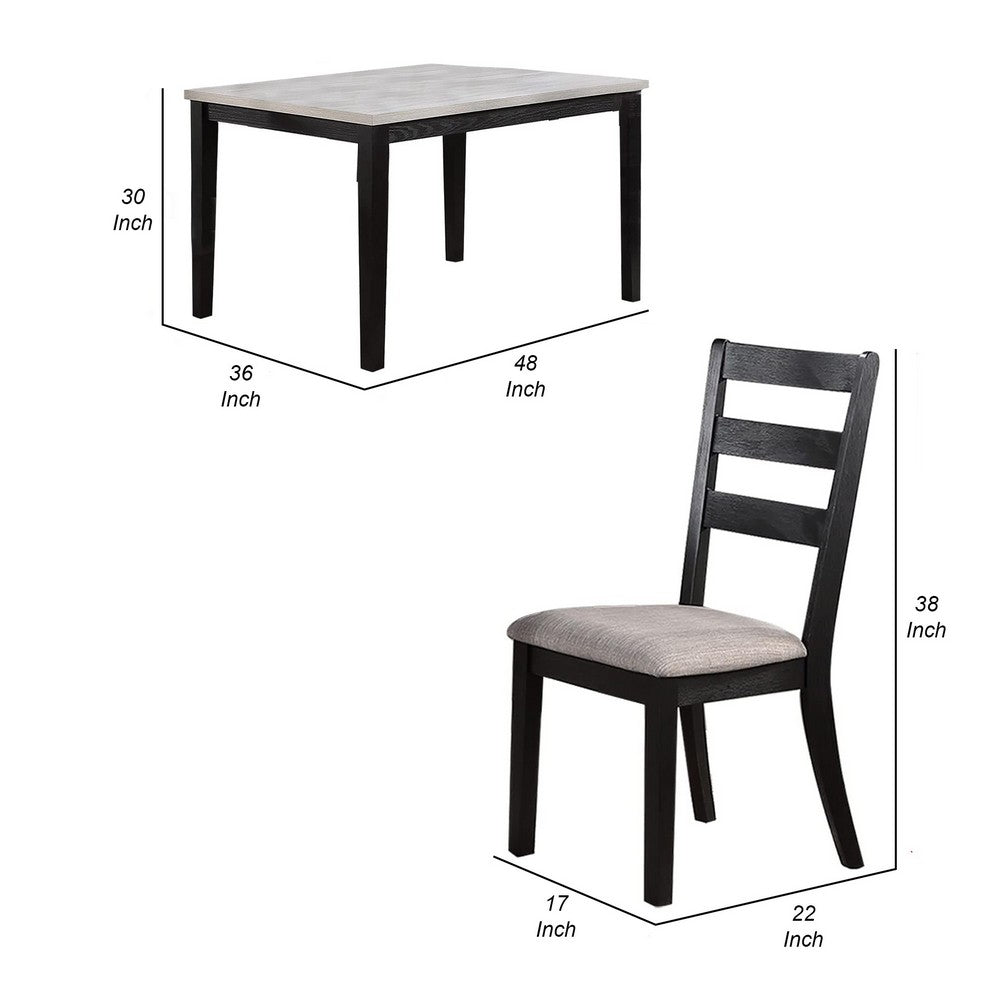 5 Piece Dining Set, Rectangular Table, 4 Chairs, Padded, Espresso Brown - BM299074