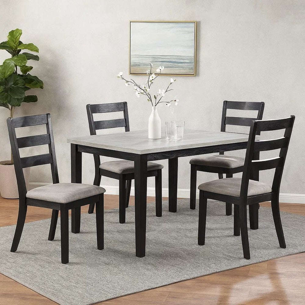 5 Piece Dining Set, Rectangular Table, 4 Chairs, Padded, Espresso Brown - BM299074