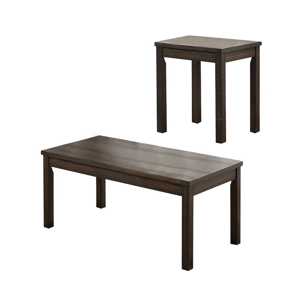3 Piece Coffee Table and End Table Set, Wood Tabletops, Dark Brown Finish - BM299079