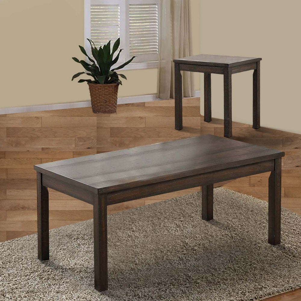3 Piece Coffee Table and End Table Set, Wood Tabletops, Dark Brown Finish - BM299079