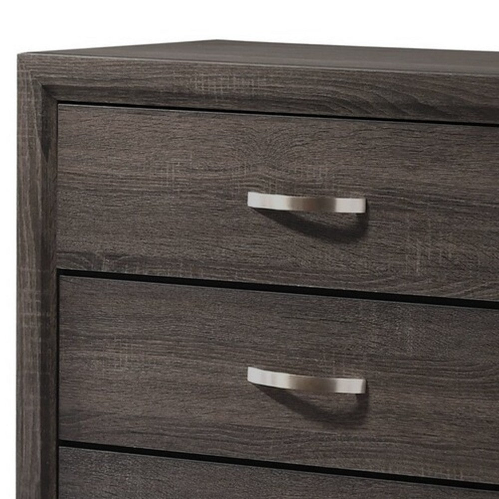 50 Inch Classic 5 Drawer Tall Dresser Chest with Metal Handles, Oak Gray - BM299085