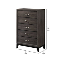 50 Inch Classic 5 Drawer Tall Dresser Chest with Metal Handles, Oak Gray - BM299085