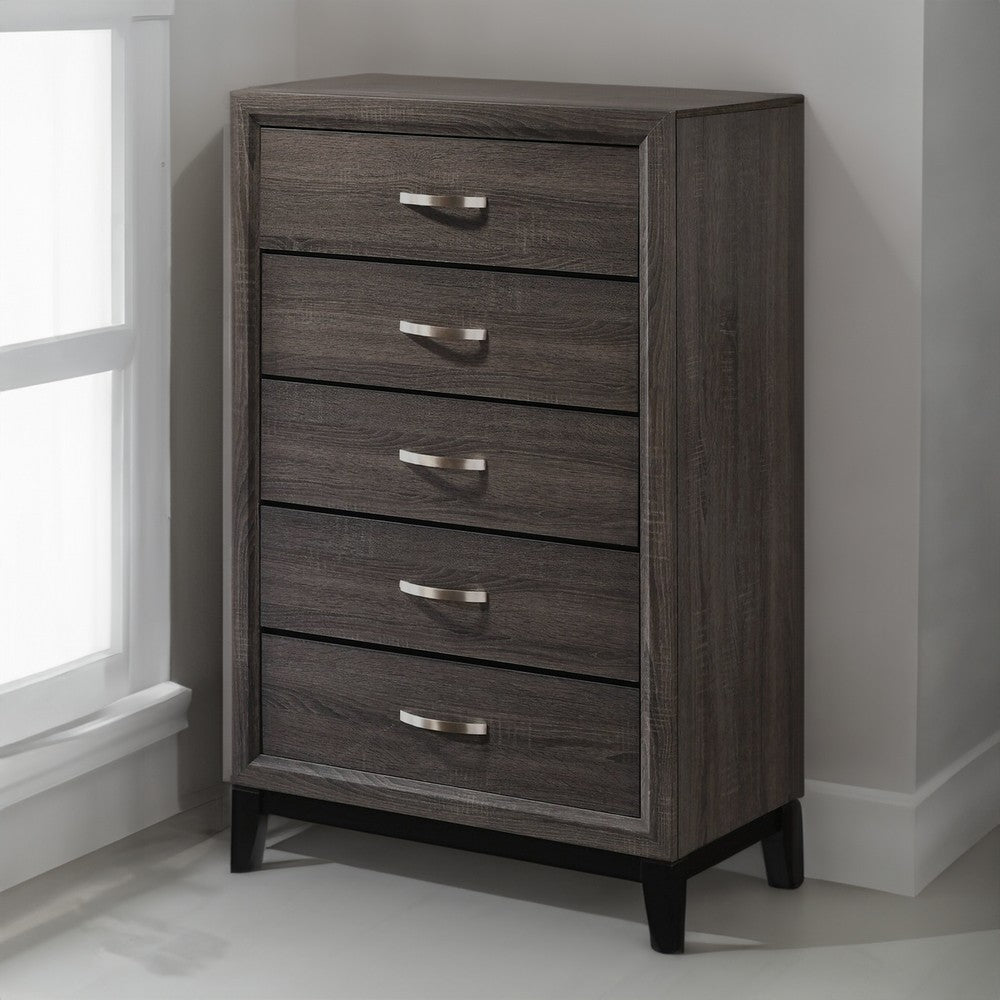 50 Inch Classic 5 Drawer Tall Dresser Chest with Metal Handles, Oak Gray - BM299085
