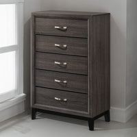 50 Inch Classic 5 Drawer Tall Dresser Chest with Metal Handles, Oak Gray - BM299085