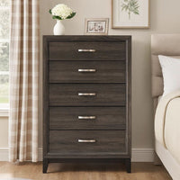 50 Inch Classic 5 Drawer Tall Dresser Chest with Metal Handles, Oak Gray - BM299085