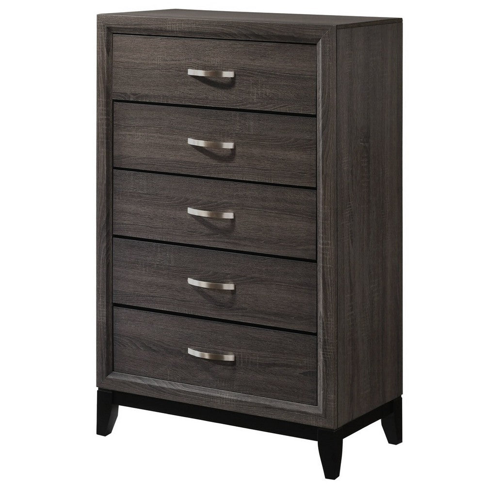 50 Inch Classic 5 Drawer Tall Dresser Chest with Metal Handles, Oak Gray - BM299085