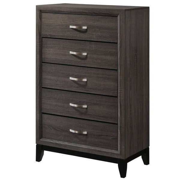 50 Inch Classic 5 Drawer Tall Dresser Chest with Metal Handles, Oak Gray - BM299085