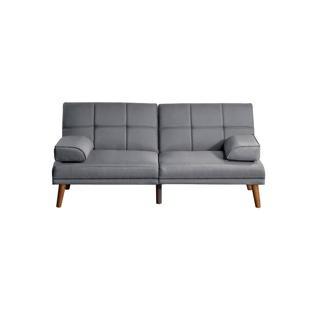 Gina 71 Inch Adjustable Futon Sofa Bed, Square Tufted, Tapered Legs, Gray - BM299090