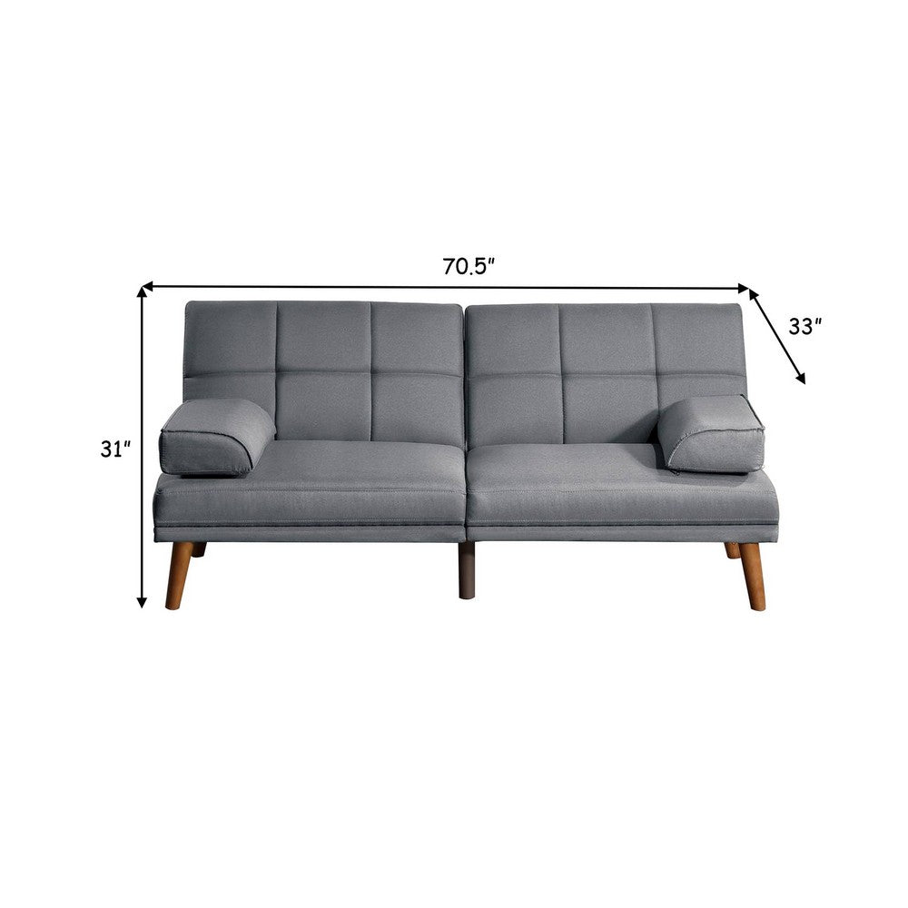 Gina 71 Inch Adjustable Futon Sofa Bed, Square Tufted, Tapered Legs, Gray - BM299090