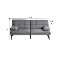 Gina 71 Inch Adjustable Futon Sofa Bed, Square Tufted, Tapered Legs, Gray - BM299090
