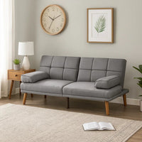 Gina 71 Inch Adjustable Futon Sofa Bed, Square Tufted, Tapered Legs, Gray - BM299090